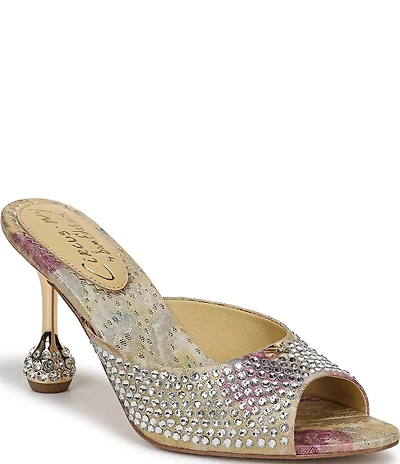 Circus NY by Sam Edelman Gisella Rhinestone Printed Jacquard Sculpted Heel Dress Slide Sandals
