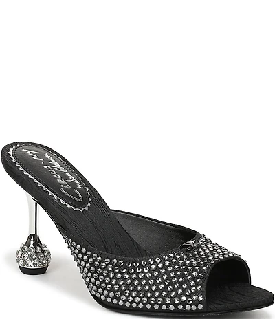 Circus NY by Sam Edelman Gisella Rhinestone Satin Sculpted Heel Dress Slide Sandals