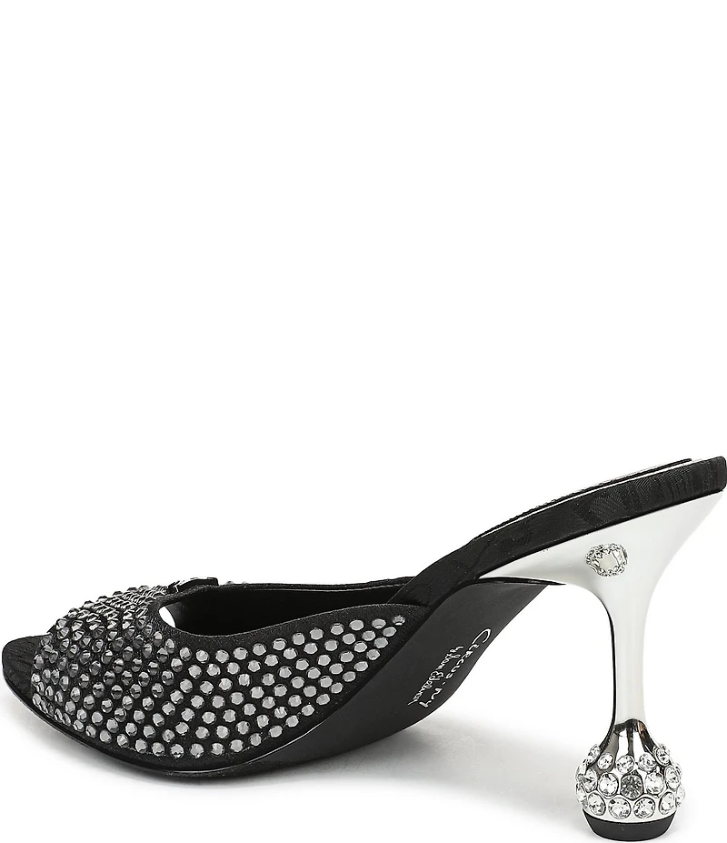 Circus NY by Sam Edelman Gisella Rhinestone Satin Sculpted Heel Dress Slide Sandals