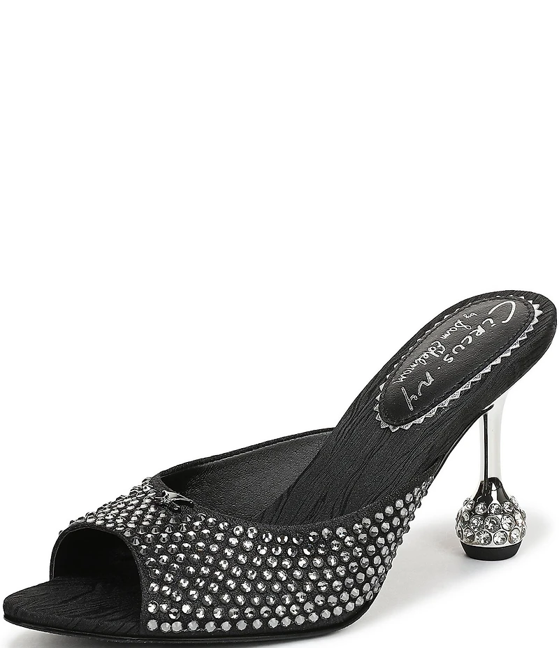 Circus NY by Sam Edelman Gisella Rhinestone Satin Sculpted Heel Dress Slide Sandals