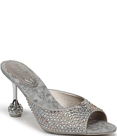 Circus NY by Sam Edelman Gisella Rhinestone Shimmer Satin Sculpted Heel Dress Slide Sandals
