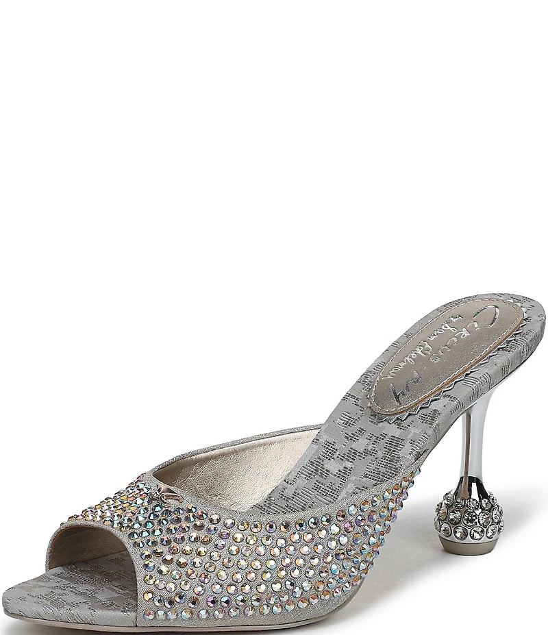 Circus NY by Sam Edelman Gisella Rhinestone Shimmer Satin Sculpted Heel Dress Slide Sandals