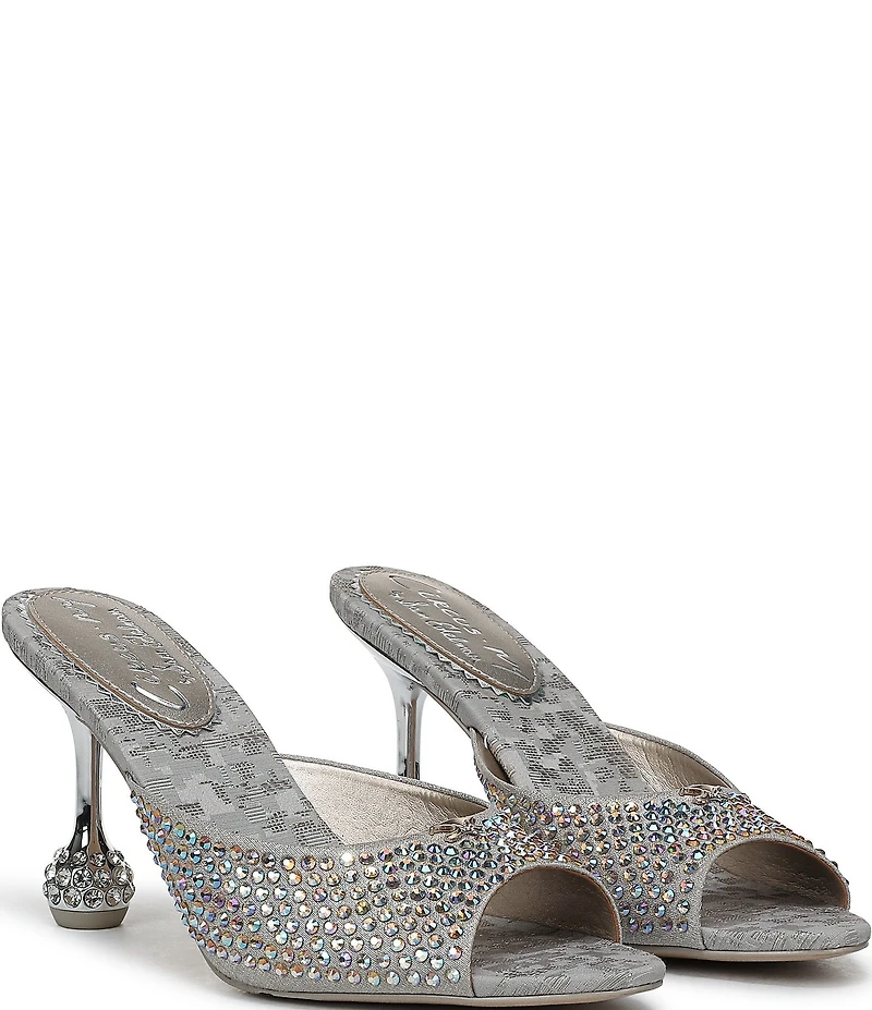 Circus NY by Sam Edelman Gisella Rhinestone Shimmer Satin Sculpted Heel Dress Slide Sandals