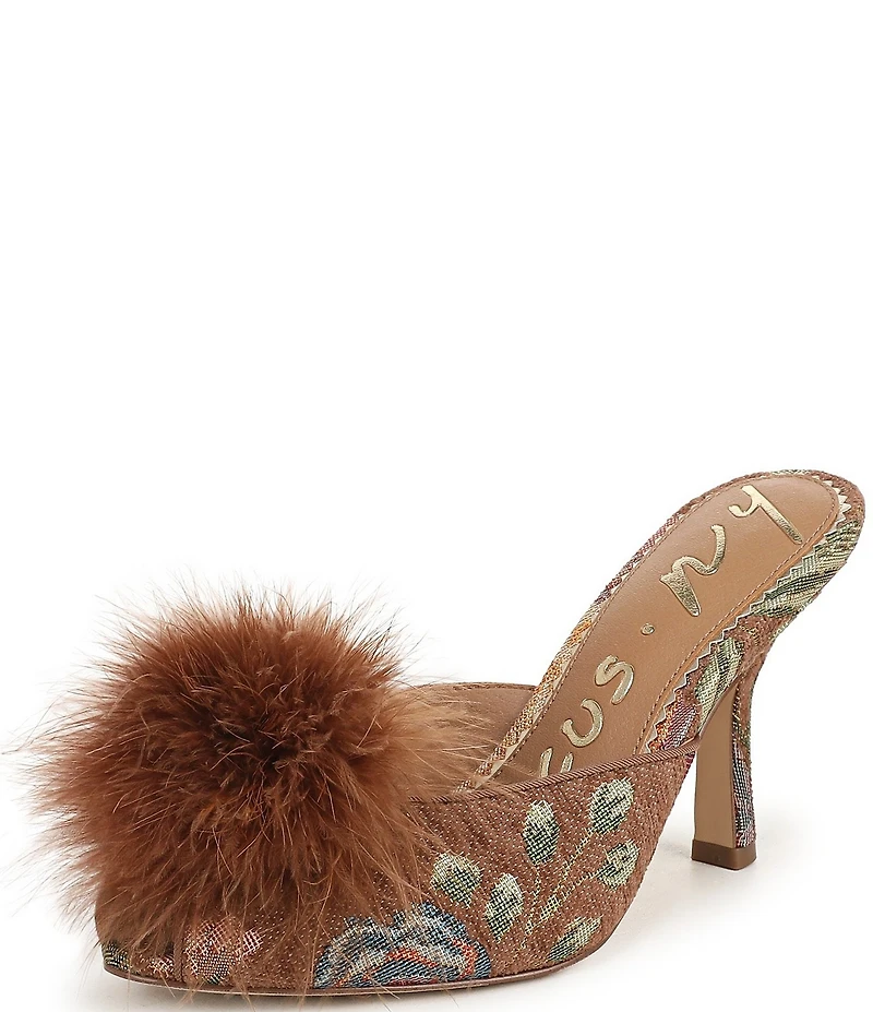 Circus NY by Sam Edelman Glenda Fluff Feather Detail Floral Fabric Peep Toe Dress Pumps