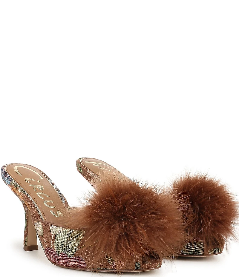 Circus NY by Sam Edelman Glenda Fluff Feather Detail Floral Fabric Peep Toe Dress Pumps