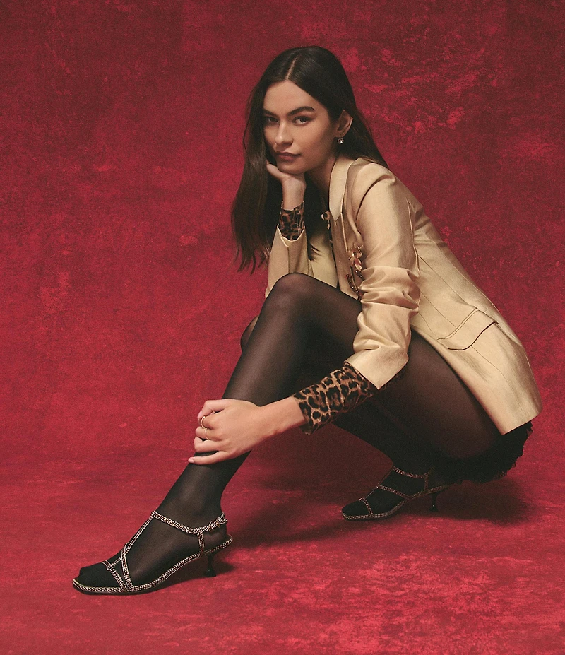 Circus NY by Sam Edelman Jaida Glitz Embellished Houndstooth Ankle Strap Dress Sandals