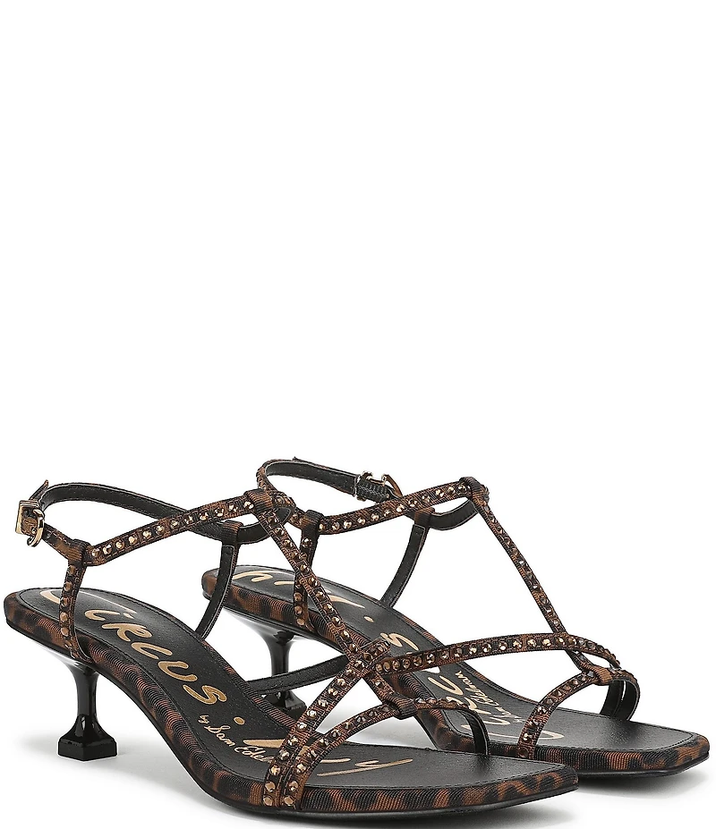 Circus NY by Sam Edelman Jaida Glitz Embellished Leopard Print Ankle Strap Dress Sandals
