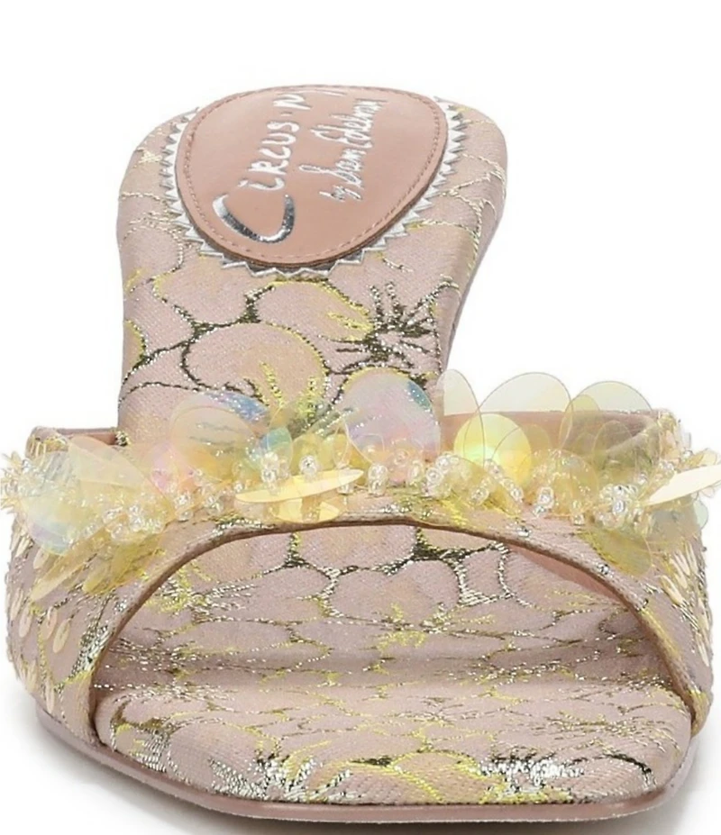 Circus NY by Sam Edelman Juliana Floral Satin Sequin Ornamented Dress Slide Sandals