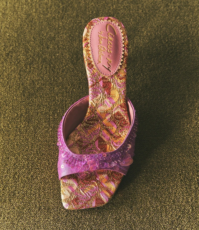 Circus NY by Sam Edelman Juliana Printed Satin Sequin Ornamented Dress Slide Sandals