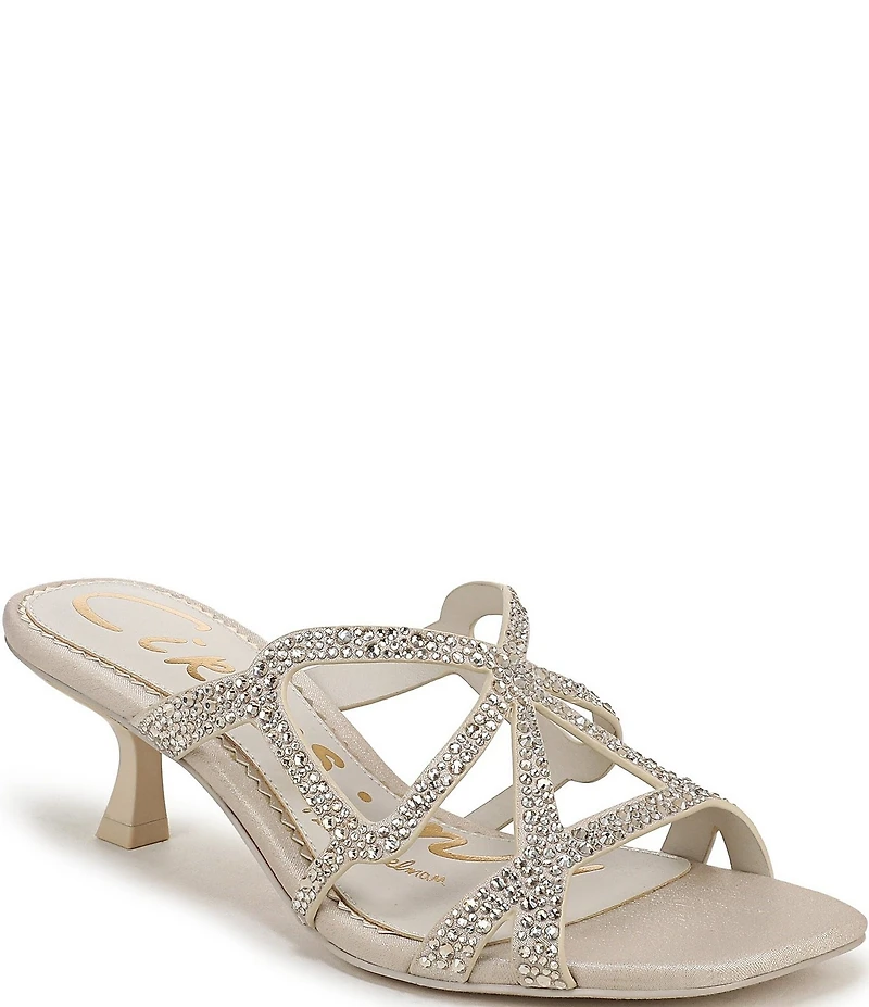 Circus NY by Sam Edelman Justine Rhinestone Satin Strappy Dress Slide Sandals