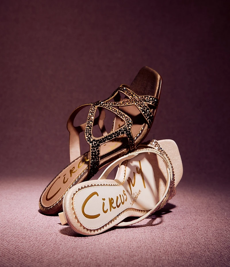 Circus NY by Sam Edelman Justine Rhinestone Satin Strappy Dress Slide Sandals