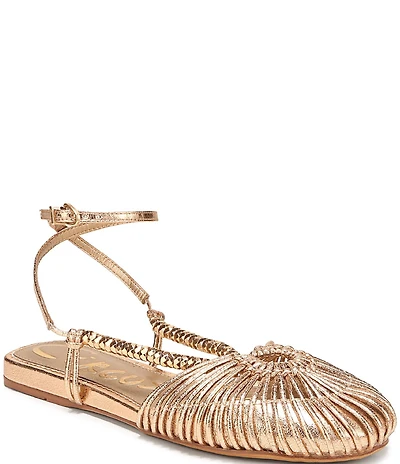 Circus NY by Sam Edelman Kassie Metallic Woven Beaded Ankle Strap Flat Sandals