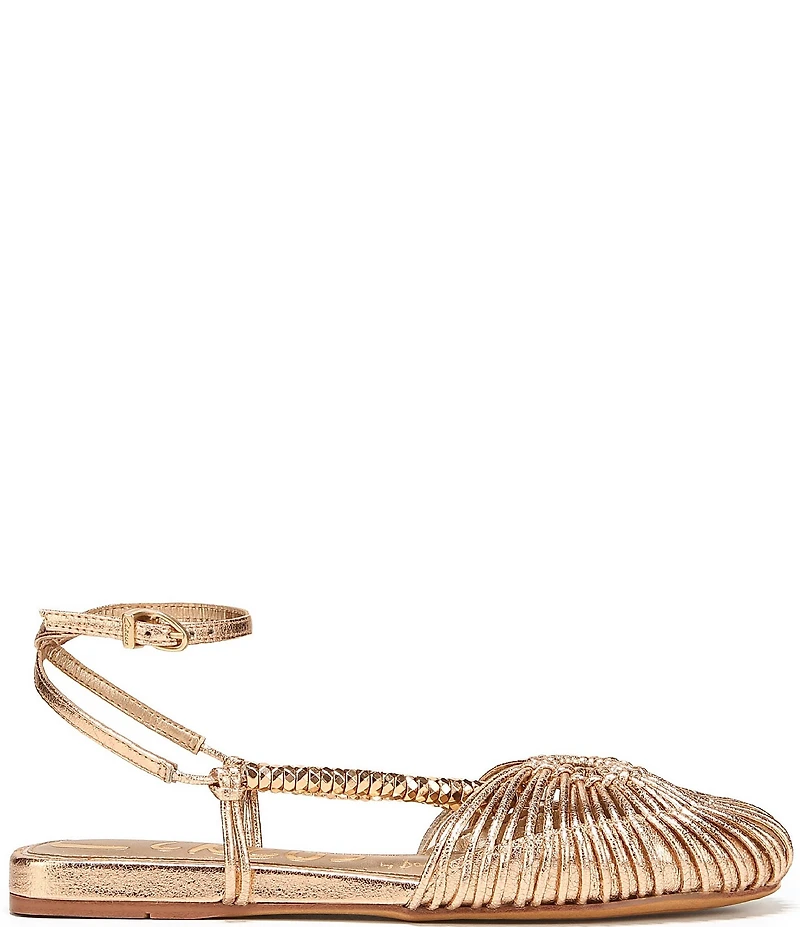 Circus NY by Sam Edelman Kassie Metallic Woven Beaded Ankle Strap Flat Sandals