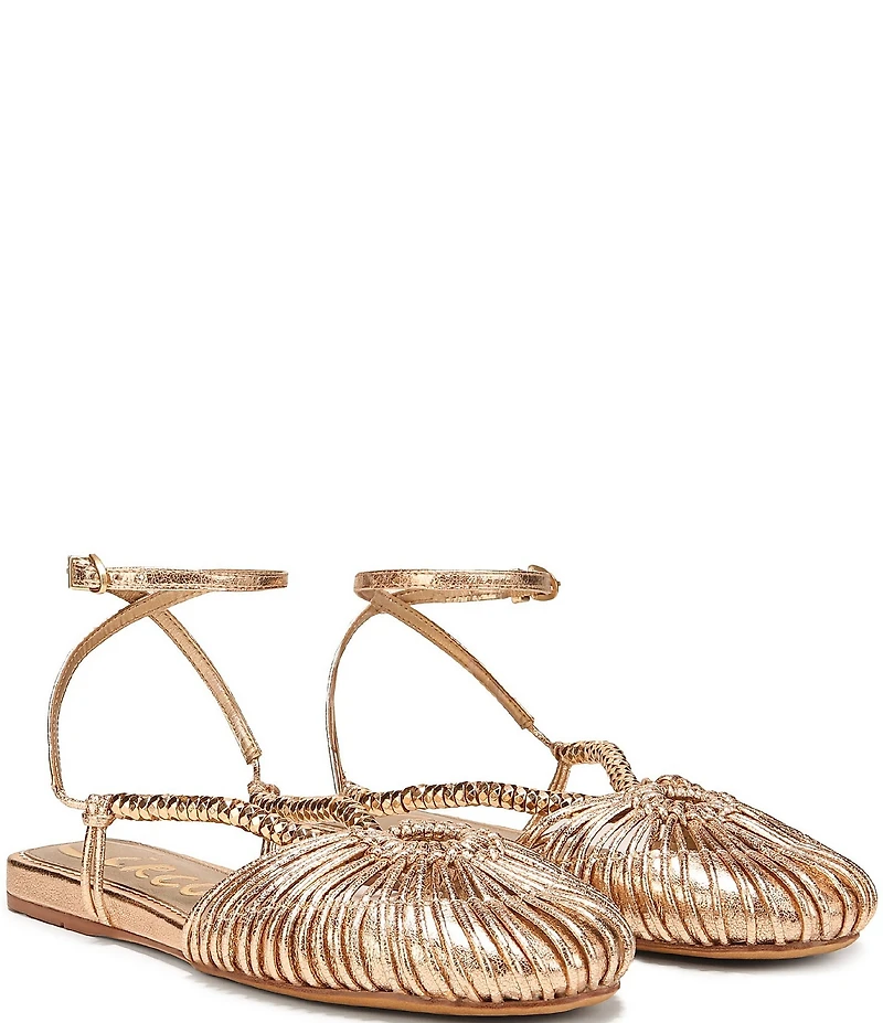 Circus NY by Sam Edelman Kassie Metallic Woven Beaded Ankle Strap Flat Sandals