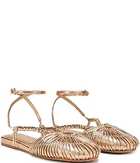 Circus NY by Sam Edelman Kassie Metallic Woven Beaded Ankle Strap Flat Sandals
