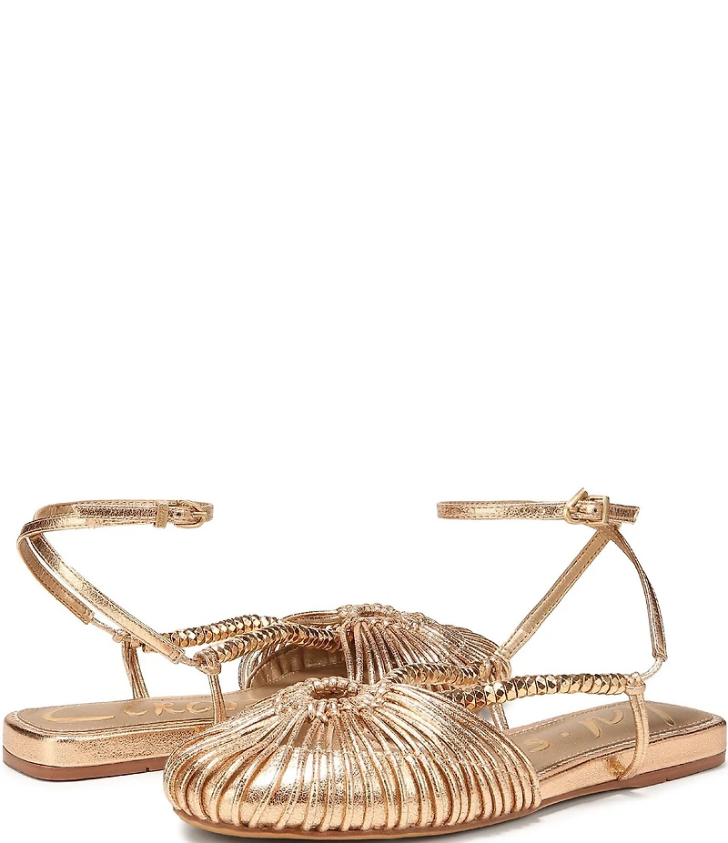 Circus NY by Sam Edelman Kassie Metallic Woven Beaded Ankle Strap Flat Sandals