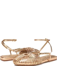 Circus NY by Sam Edelman Kassie Metallic Woven Beaded Ankle Strap Flat Sandals
