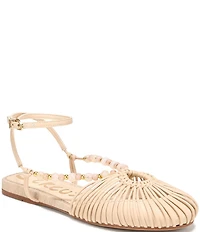Circus NY by Sam Edelman Kassie Woven Leather Beaded Ankle Strap Flat Sandals