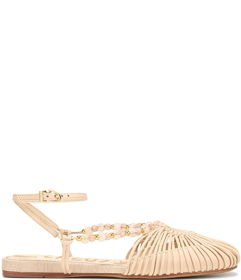 Circus NY by Sam Edelman Kassie Woven Leather Beaded Ankle Strap Flat Sandals