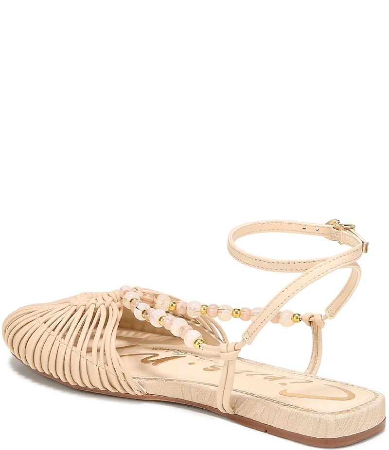 Circus NY by Sam Edelman Kassie Woven Leather Beaded Ankle Strap Flat Sandals