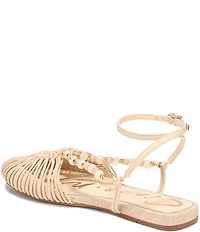 Circus NY by Sam Edelman Kassie Woven Leather Beaded Ankle Strap Flat Sandals
