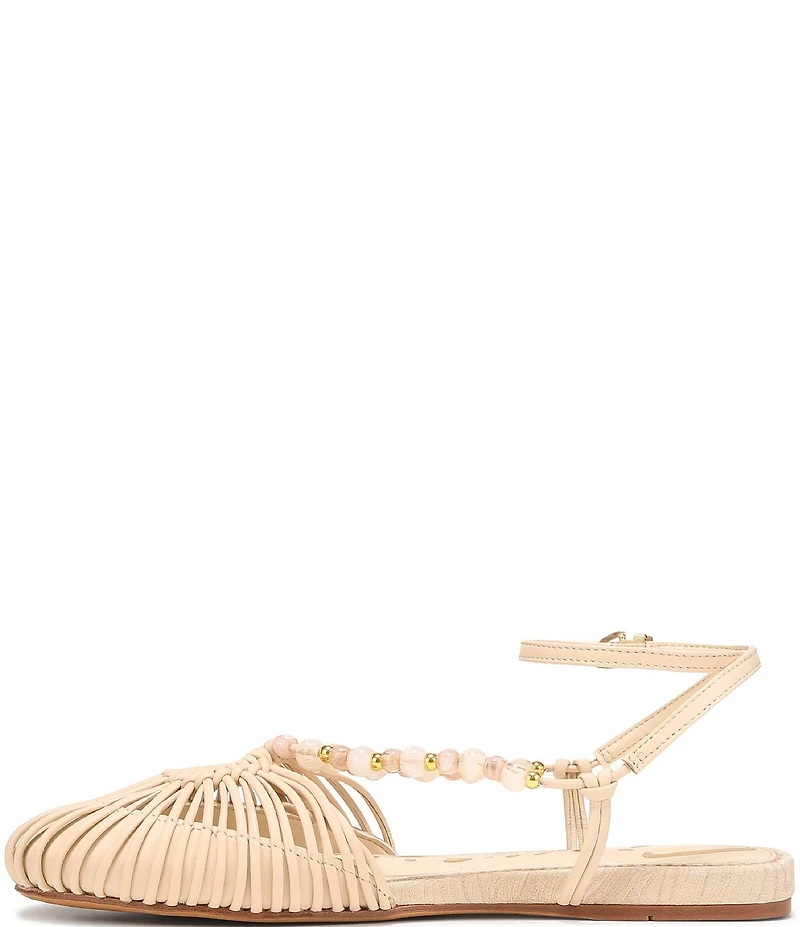 Circus NY by Sam Edelman Kassie Woven Leather Beaded Ankle Strap Flat Sandals