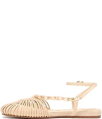 Circus NY by Sam Edelman Kassie Woven Leather Beaded Ankle Strap Flat Sandals