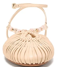 Circus NY by Sam Edelman Kassie Woven Leather Beaded Ankle Strap Flat Sandals