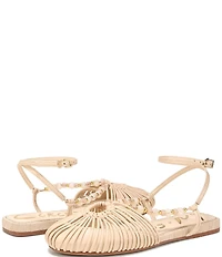 Circus NY by Sam Edelman Kassie Woven Leather Beaded Ankle Strap Flat Sandals