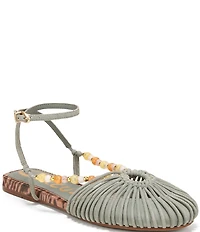 Circus NY by Sam Edelman Kassie Woven Suede Beaded Ankle Strap Flat Sandals