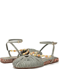 Circus NY by Sam Edelman Kassie Woven Suede Beaded Ankle Strap Flat Sandals