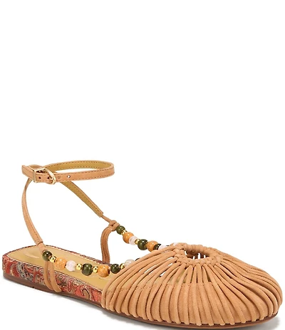 Circus NY by Sam Edelman Kassie Woven Suede Beaded Ankle Strap Flat Sandals