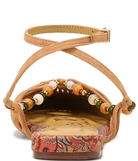Circus NY by Sam Edelman Kassie Woven Suede Beaded Ankle Strap Flat Sandals