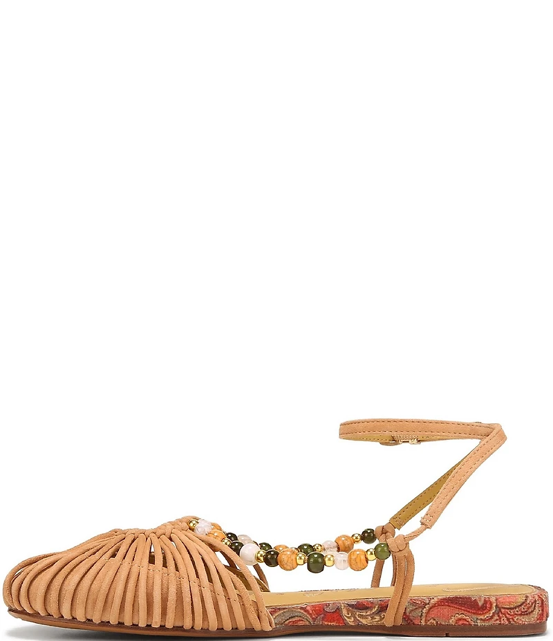 Circus NY by Sam Edelman Kassie Woven Suede Beaded Ankle Strap Flat Sandals