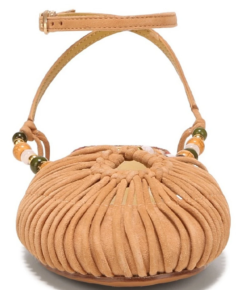 Circus NY by Sam Edelman Kassie Woven Suede Beaded Ankle Strap Flat Sandals