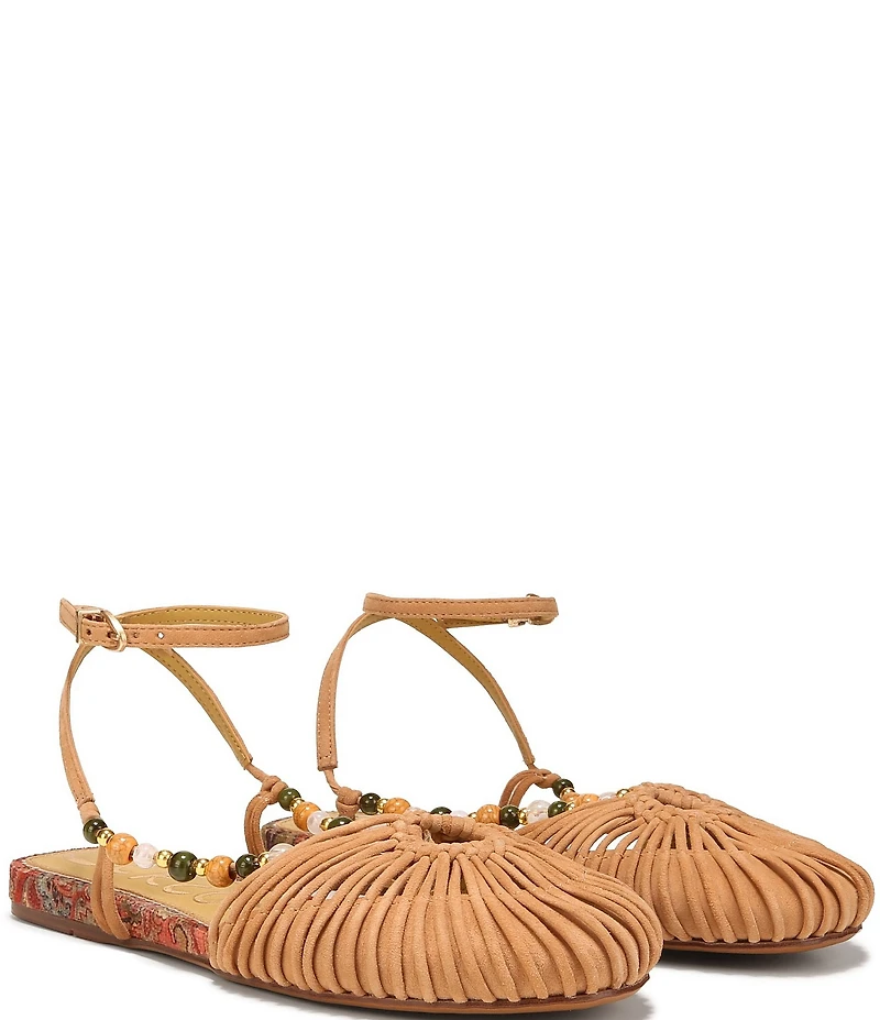 Circus NY by Sam Edelman Kassie Woven Suede Beaded Ankle Strap Flat Sandals
