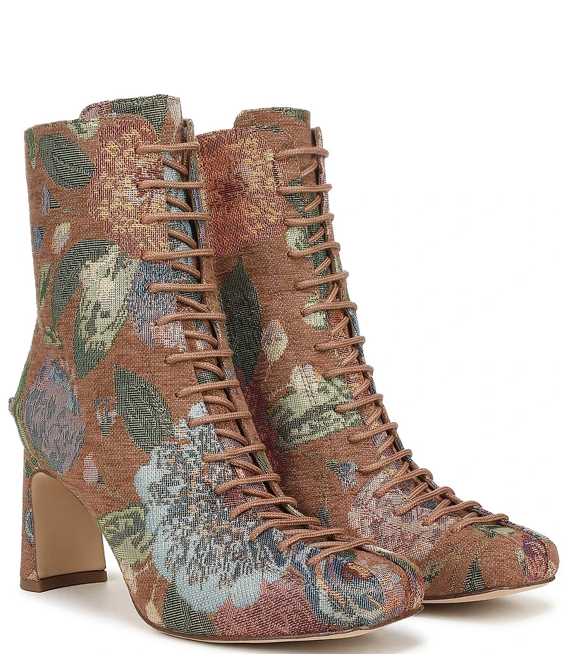 Circus NY by Sam Edelman Kendra Tapestry Floral Fabric Lace Up Dress Booties