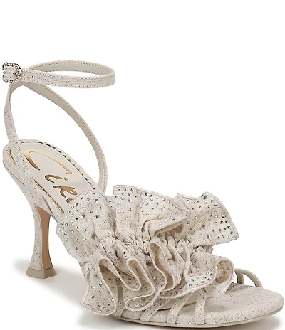 Circus NY by Sam Edelman Lucille Burlap Embellished Ruffle Ankle Strap Dress Pumps