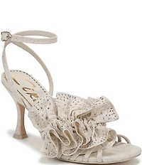 Circus NY by Sam Edelman Lucille Burlap Embellished Ruffle Ankle Strap Dress Pumps