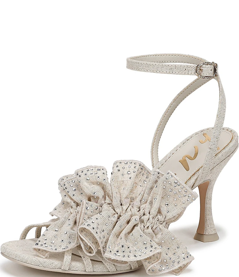 Circus NY by Sam Edelman Lucille Burlap Embellished Ruffle Ankle Strap Dress Pumps