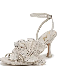 Circus NY by Sam Edelman Lucille Burlap Embellished Ruffle Ankle Strap Dress Pumps