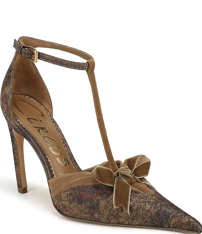 Circus NY by Sam Edelman Odina Floral Print Fabric Bow Detail Ankle Strap Dress Pumps