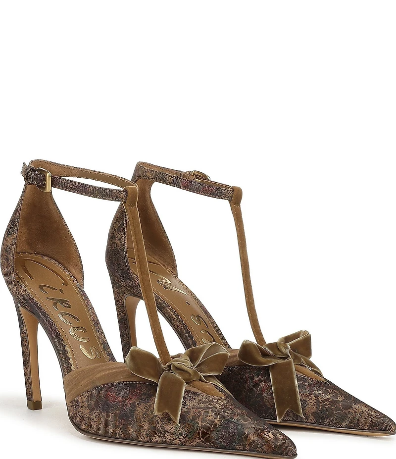 Circus NY by Sam Edelman Odina Floral Print Fabric Bow Detail Ankle Strap Dress Pumps