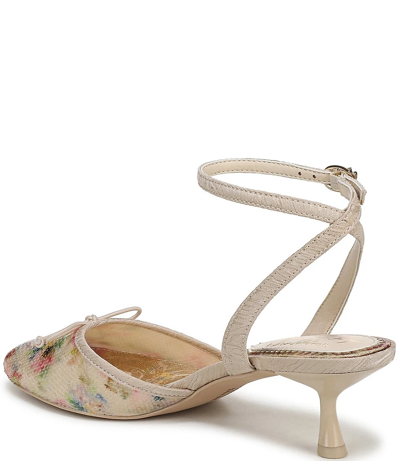 Circus NY by Sam Edelman Rosetta Floral Sequin Bow Ankle Strap Kitten Heel Dress Pumps