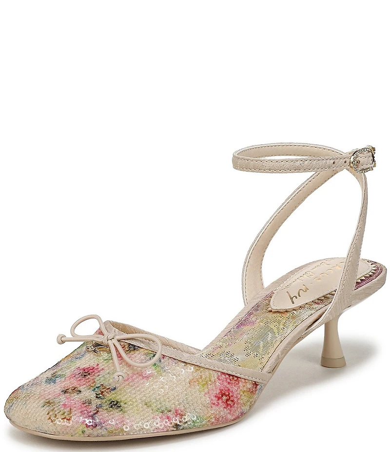Circus NY by Sam Edelman Rosetta Floral Sequin Bow Ankle Strap Kitten Heel Dress Pumps