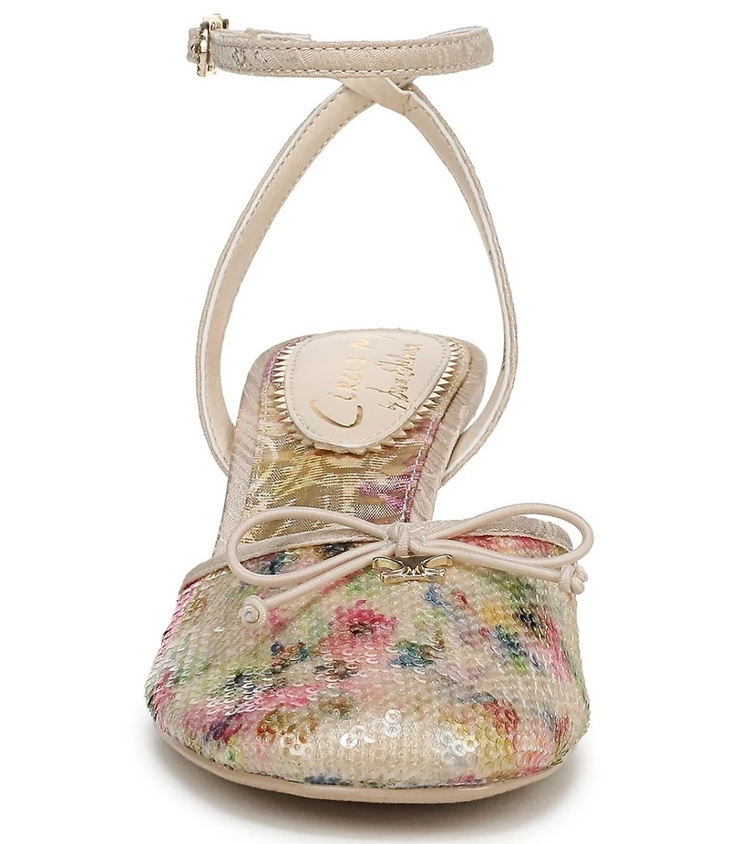 Circus NY by Sam Edelman Rosetta Floral Sequin Bow Ankle Strap Kitten Heel Dress Pumps