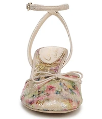 Circus NY by Sam Edelman Rosetta Floral Sequin Bow Ankle Strap Kitten Heel Dress Pumps