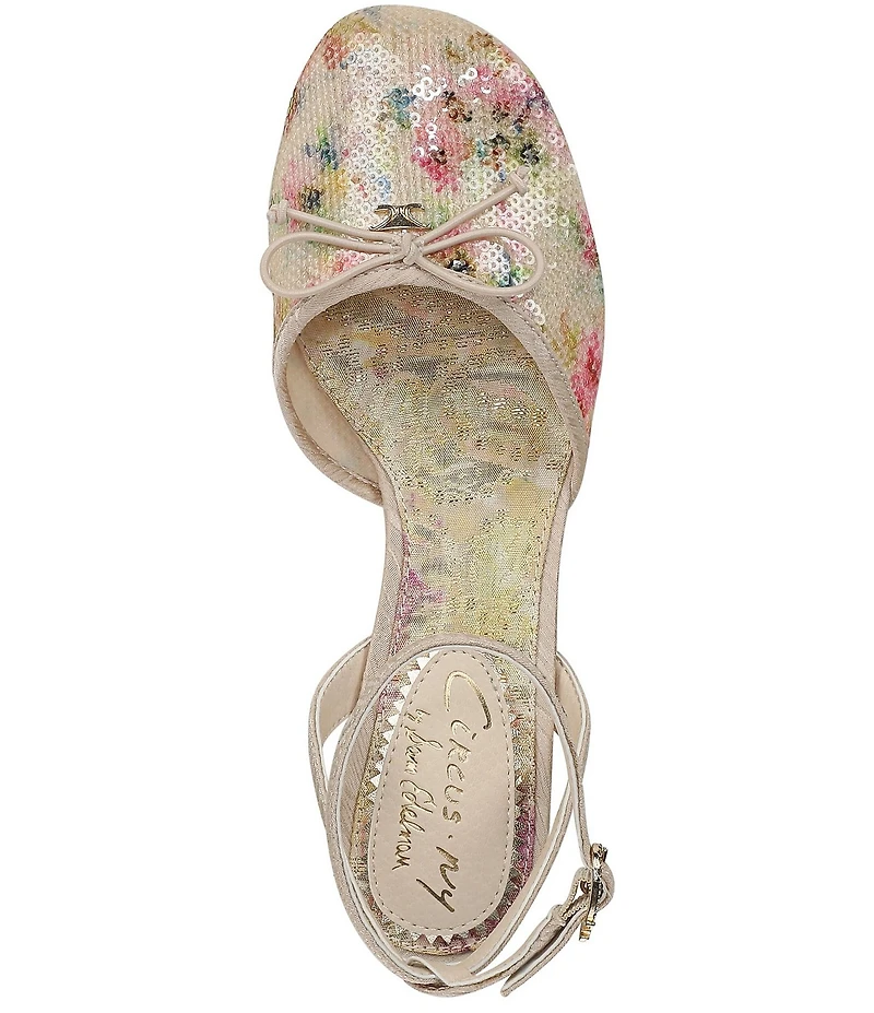 Circus NY by Sam Edelman Rosetta Floral Sequin Bow Ankle Strap Kitten Heel Dress Pumps