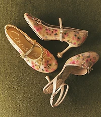 Circus NY by Sam Edelman Rosetta Floral Sequin Bow Ankle Strap Kitten Heel Dress Pumps