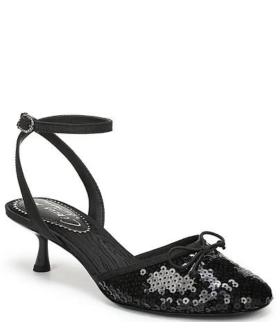 Circus NY by Sam Edelman Rosetta Sequin Bow Ankle Strap Kitten Heel Dress Pumps